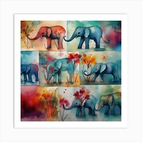 Watercolor Elephants Art Print