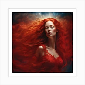 A Dreamy Redhead Caught In A Whirlwind Of Emotion Art Print