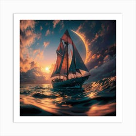 Sailboat At Sunset 3 Art Print