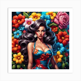 Sexy Girl With Flowers Art Print