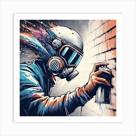 Graffiti Artist Spraying Graffiti On Brick Wall Art Print