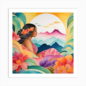 Hawaiian Woman Polynesian textured monochromatic Art Print