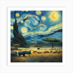 Van Gogh Painted A Starry Night Over The Serengeti Savannah Art Print