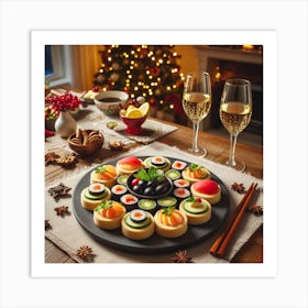 Christmas Table With Sushi 1 Art Print