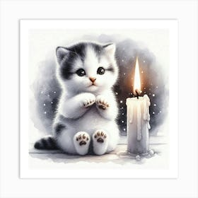 Little Kitten With Candle 1 Art Print