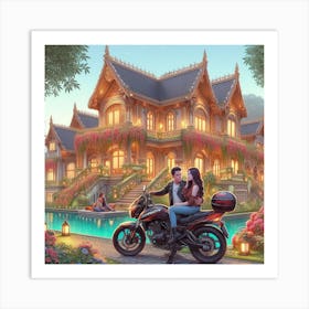 Couple In Front Of A House Art Print