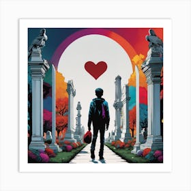 Young Man Walking Through A Cemetery Art Print