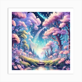 A Fantasy Forest With Twinkling Stars In Pastel Tone Square Composition 68 Art Print