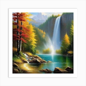 Waterfall In Autumn 16 Art Print