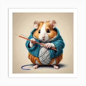 Hamster Knitting 4 Art Print
