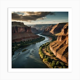 A Dramatic Canyon With Towering Rock Formations And A Winding River Below 2 Art Print