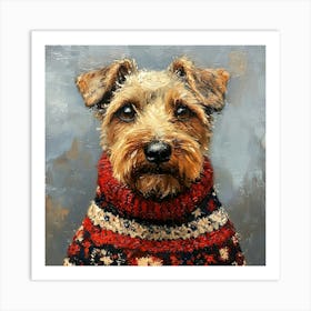 Airedale In Christmas Sweater 4 Art Print