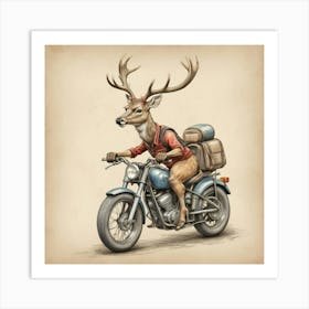 Deer On A Motorcycle Art Print