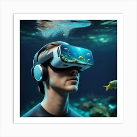 Man With Vr Glasses Underwater Art Print