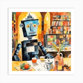 Robot At The Cafe Art Print