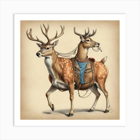 Two Deer On Horseback Art Print