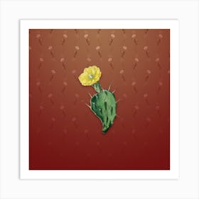 Vintage One Spined Opuntia Flower Botanical on Falu Red Pattern n.0785 Art Print