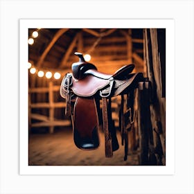 Horse Saddle Hanging In A Barn Art Print