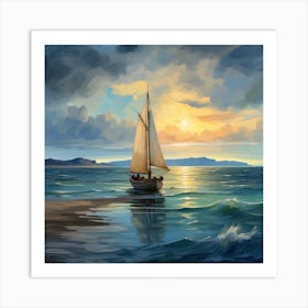 Sailboat At Sunset Art Print