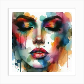 Watercolor Of A Woman'S Face 9 Art Print