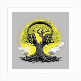 Cosmic Tree With Headphones Art Print