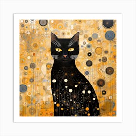 The Kat by F Parrish | black cat | cat art | Klimt style | vintage style | gold and black | FParrish Art Prints Art Print