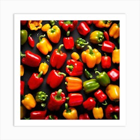 Colorful Peppers On Black Background 3 Art Print