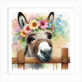 Donkey With Flowers 1 Art Print