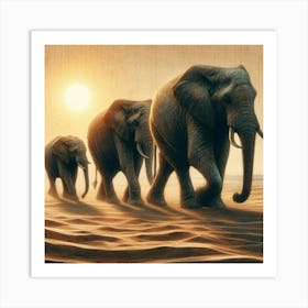 Elephants In The Desert Art Print