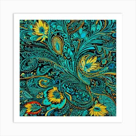 Russian Floral Painting, Paisley Explosion A Vibrant Tapestry With A Dense Paisley Pattern Use A Variety Of Colors Art Print