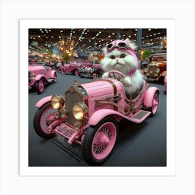 Cat In Pink Car Art Print