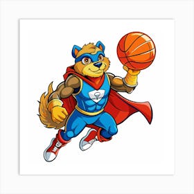 Superhero Dog Playing Basketball Art Print