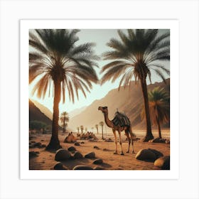 Camel With Palm Trees Art Print