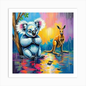 Koala And Kangaroo In The Rain Art Print