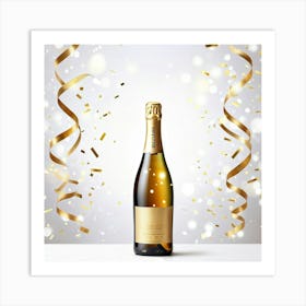 Champagne Bottle With Gold Confetti Art Print