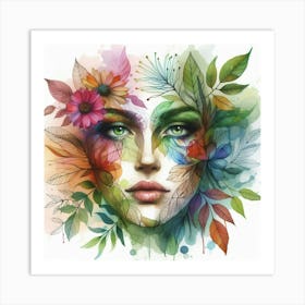 Watercolor Of A Woman With Flowers 11 Art Print