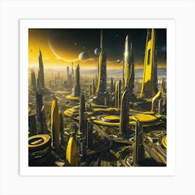 Futuristic Cityscape Yellow II Art Print