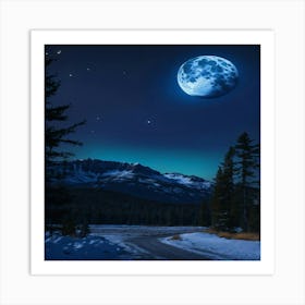 Full Moon Over Mountains Art Print