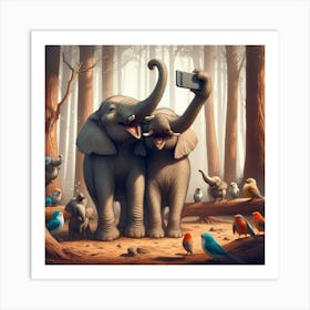 Selfie Elephants Art Print