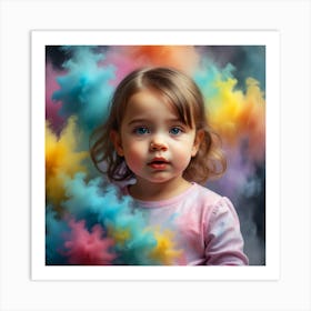 Portrait Of A Cute Baby Girl Bright Colors Art Print