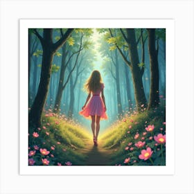 Taylor Swift In A Magical Watercolor Forest, Surrounded By Glowing Flowers Art Print