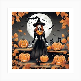 sexy Witch With Pumpkins Art Print