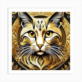 Cat In Gold Frame Art Print