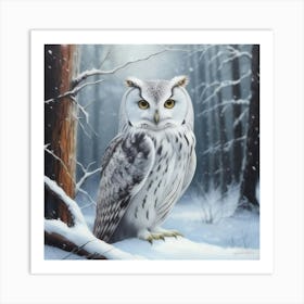 White Owl In The Snow Art Print