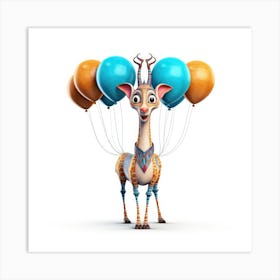 Giraffe With Balloons 1 Art Print