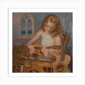 Girl Playing Music 1 Art Print