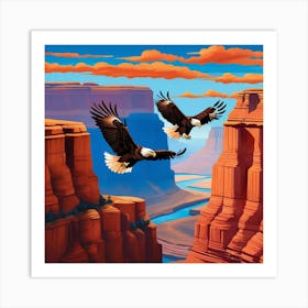 Eagles Soaring Above A Majestic Canyon Art Print