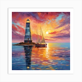 Lighthouse At Sunset 23 Art Print