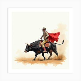 Watercolor Image Of A Traditional Spanish Bullfight In Action Art Print