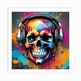 Skull With Headphones 53 Art Print